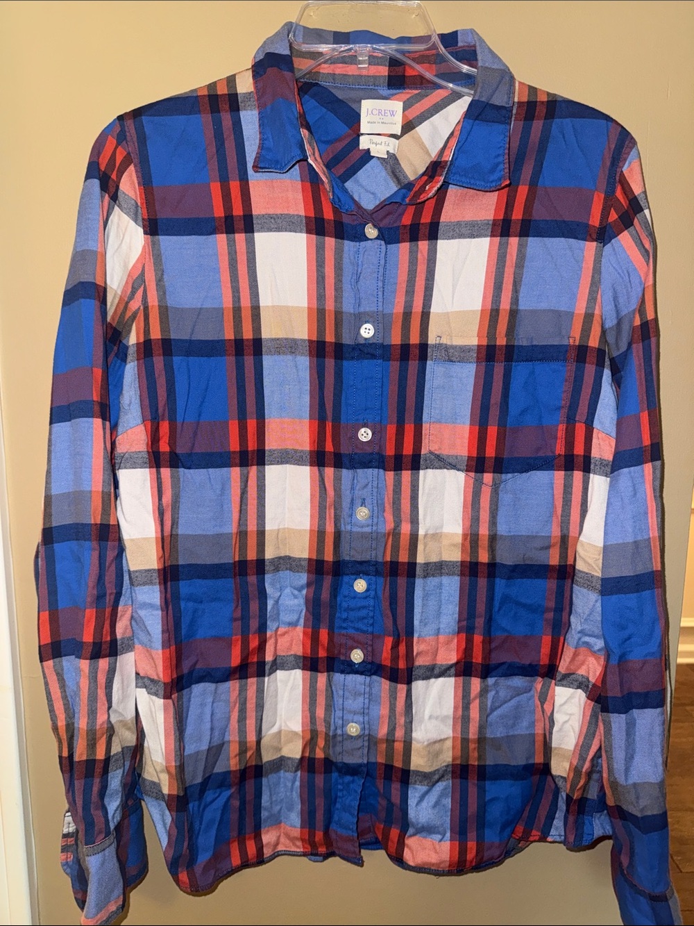 J. Crew Plaid Perfect Fit Shirt women’s size Large L